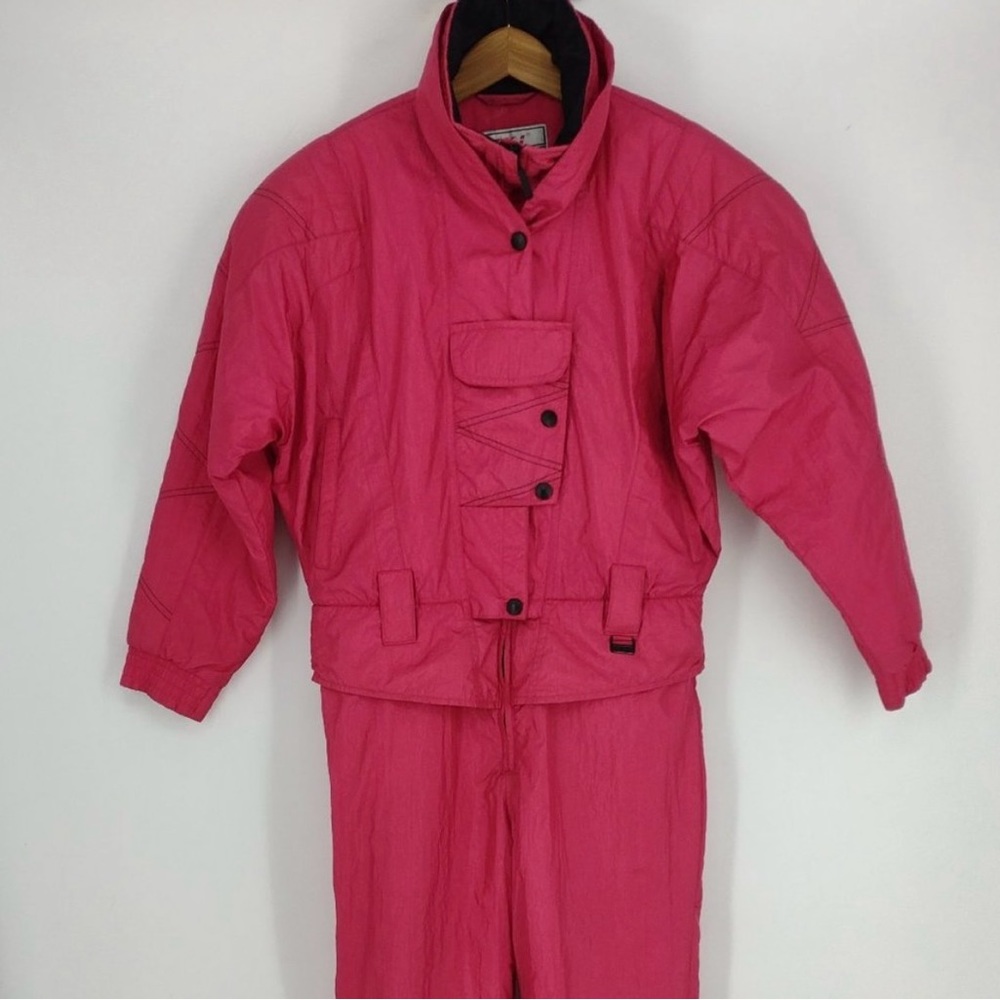 Vintage Ossi Skiwear Pink One-Piece Lined & Insulated Nylon Snowsuit Ski Suit